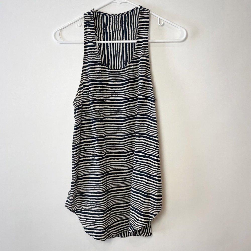 Derek Lam 10 Crosby Womens Hi Low Stripe Tank Tops Blue M White Racerback Petite